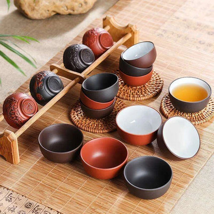 Handmade Artisan 6-Piece Purple Clay Tea Cup Collection for Tea Lovers - Très Elite