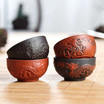 Handmade Artisan 6-Piece Purple Clay Tea Cup Collection for Tea Lovers - Très Elite