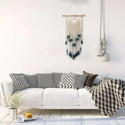 Bohemian Geometric Cotton Macrame Wall Art - Handcrafted Tapestry, 84x45cm