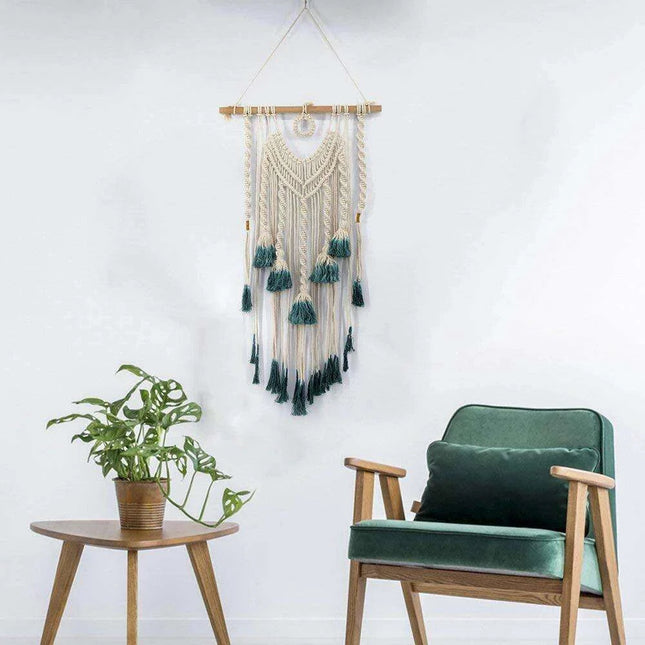 Bohemian Geometric Cotton Macrame Wall Art - Handcrafted Tapestry, 84x45cm
