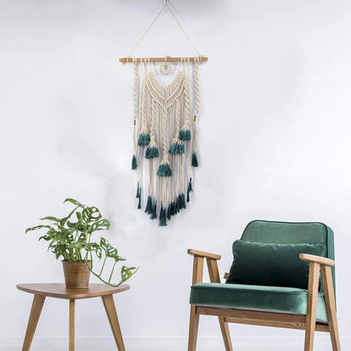 Bohemian Geometric Cotton Macrame Wall Art - Handcrafted Tapestry, 84x45cm