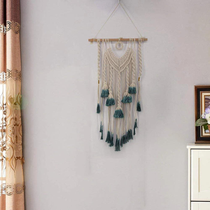 Bohemian Handwoven Cotton Macrame Wall Hanging Tapestry with Geometric Design - Unique Decor Piece, 84x45cm