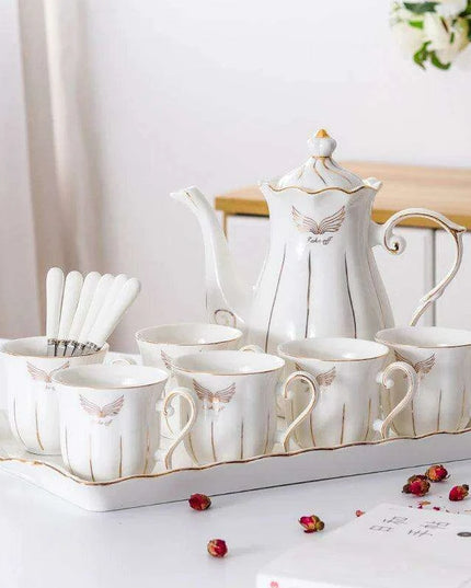 Exquisite European Charm Porcelain Coffee and Tea Serving Set - Deluxe Mugs & Pot