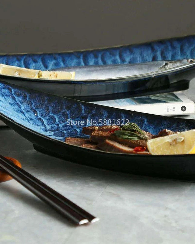 Ceramic Blue Fish Platter - A Stylish Centerpiece for Culinary Delights