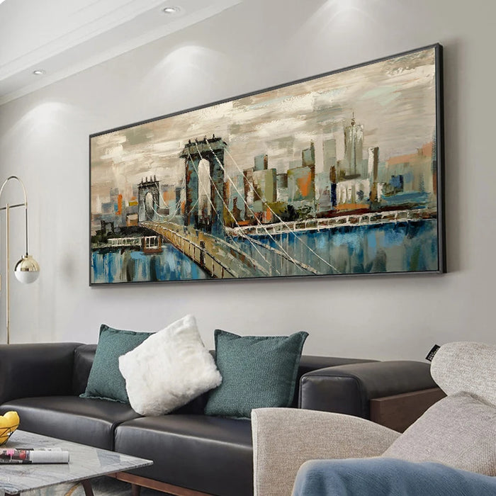 Urban Elegance: Vibrant Cityscape Oil Painting Canvas for Modern Home Decor