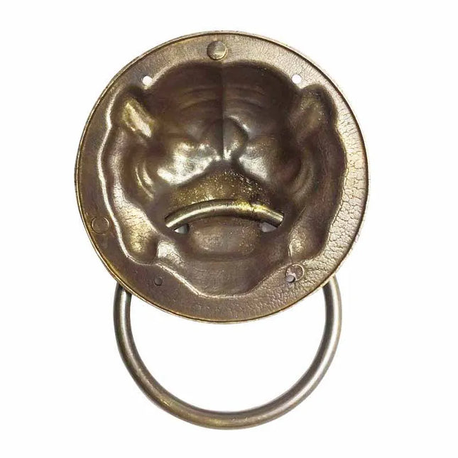 Antique Brass Tiger & Lion Head Door Knocker — Vintage Ring Pull for Villa & Wooden Doors