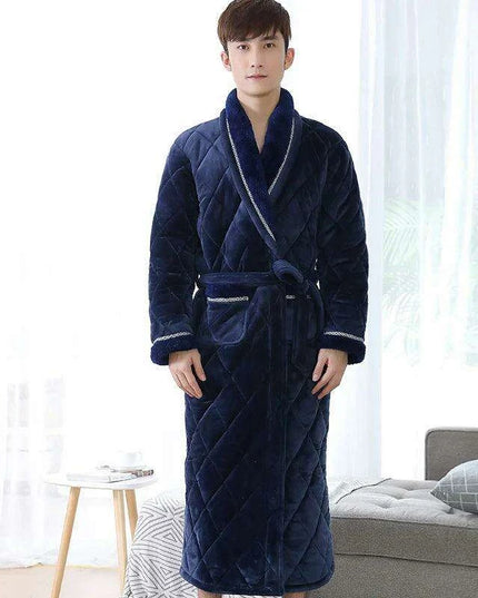 Men's XXXL Quilted Flannel Kimono Robe - Cozy Winter Luxe Edition