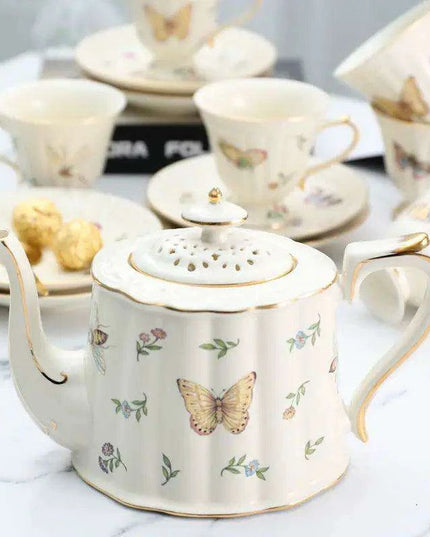 Charming Vintage-Inspired Butterfly Bone China Tea and Coffee Set