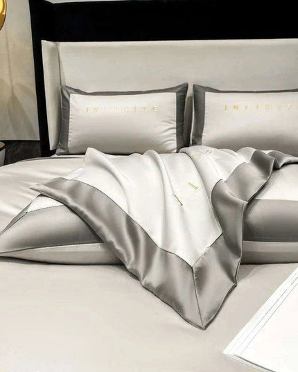 Elegant Gray 60S Egyptian Cotton Luxury Bedding Set with Intricate Embroidery - Duvet Cover, Sheet & Pillowcases