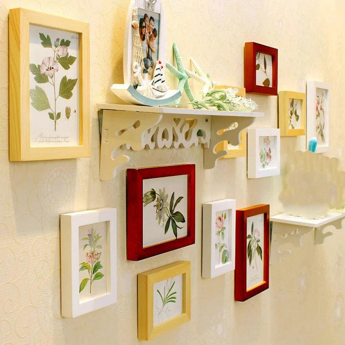 Elegant European Carved White Wooden Photo Frame Set - 13 Pieces