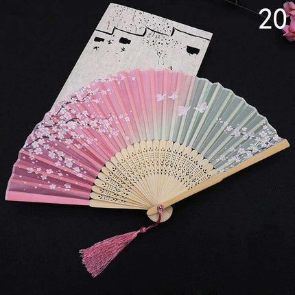 Elegant Vintage Chinese Silk Bamboo Folding Fan with Unique Designs