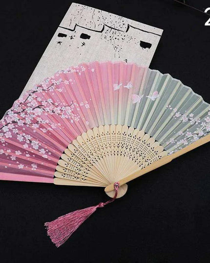 Elegant Vintage Chinese Silk Bamboo Folding Fan with Unique Designs