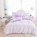 Korean Princess Pink Bow Cotton Bedding Set with Ruffles