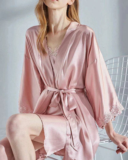 Luxe Lace-Trimmed Silk Nightwear Set for Women