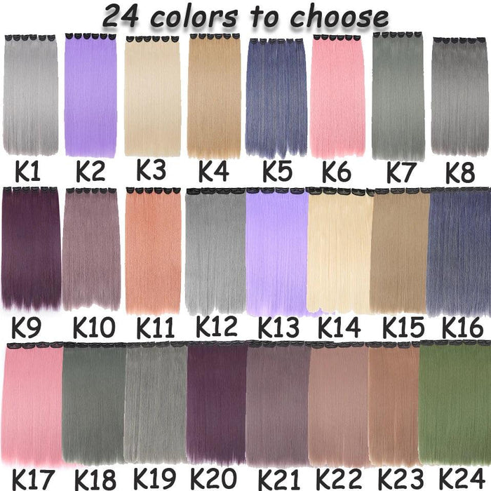 24" Colorful Ombre Clip-In Hair Extensions - Benehair Vibrant Synthetic Hairpiece