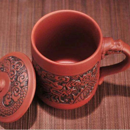 Exquisite Purple Clay Tea Mug with Vintage Dragon & Phoenix Design for Discerning Tea Aficionados
