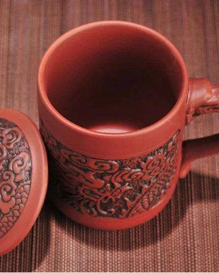 Exquisite Purple Clay Tea Mug with Vintage Dragon & Phoenix Design for Discerning Tea Aficionados