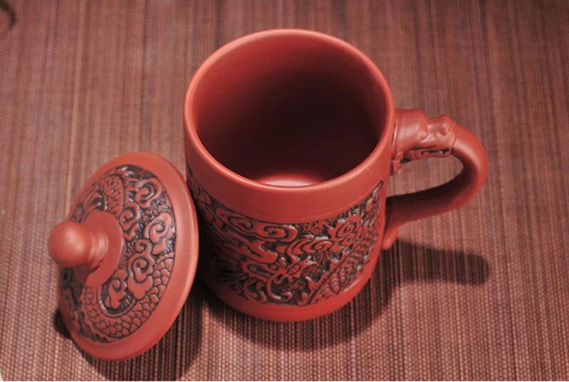Exquisite Purple Clay Tea Mug with Vintage Dragon & Phoenix Design for Discerning Tea Aficionados