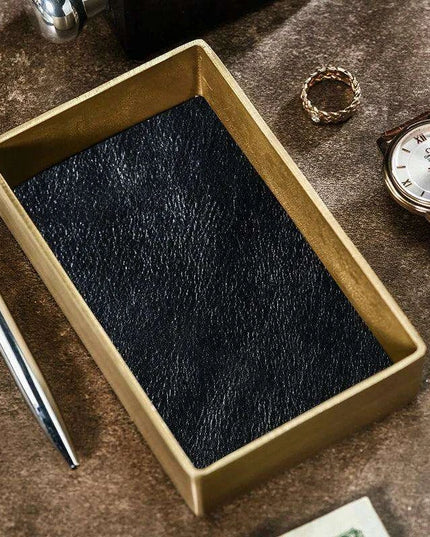 Elegant Brass & Leather Jewelry Organizer Tray Set for Stylish Storage