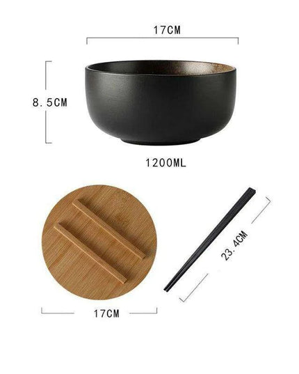 Chic Japanese Ceramic Noodle Bowl Set with Spoon and Chopsticks for Exquisite Dining Experience