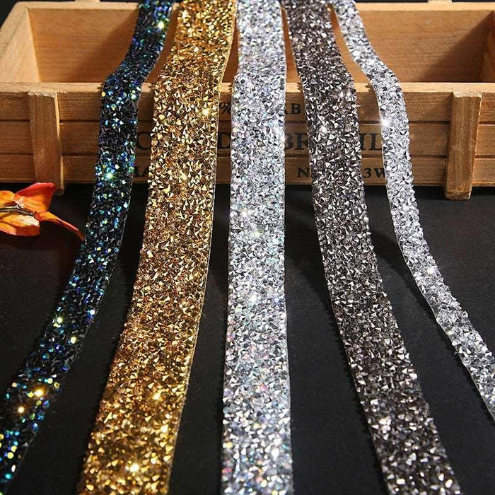 1 Yard 5/10/20/30/40mm Glitter Rhinestone Chain Tape Trim Resin - Très Elite