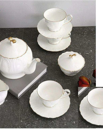 Timeless European Tea and Coffee Set: Luxurious Bone China Teapot and Cups
