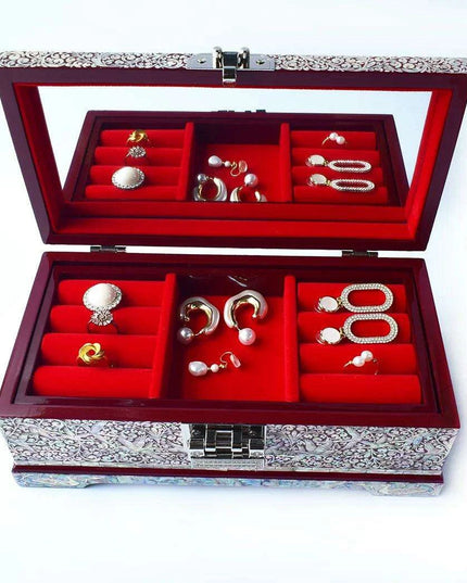 Elegant Handcrafted Mother of Pearl Jewelry Box with Mirror - Stylish Vanity Organizer for Women