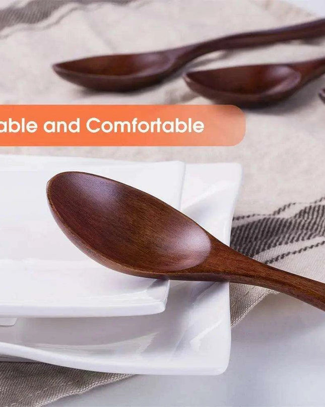 Natural Wooden 7-Inch Soup and Tea Spoon Set for Gourmet Cooking