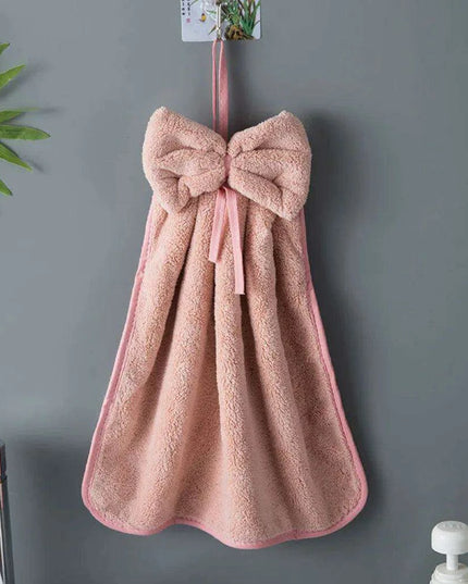Elegant Bowknot Coral Velvet Hand Towels - Chic and Functional Home Essentials