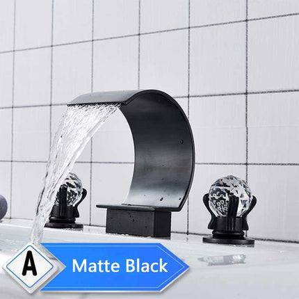 Bright Golden Waterfall Basin Faucet Dual Cristal Handle Widespread Bathroom Sink Mixer Tap Deck Mounted Bathtub Mixers Crane bright-golden-waterfall-basin-faucet-dual-cristal-handle-widespread-bathroom-sink-mixer-tap-deck-mounted-bathtub-mixers-crane