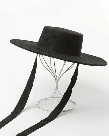 Elegant Wool Boater Hat - Fashionable Wide Brim Felt Hat with Stylish Ribbon for Men and Women - Essential Winter Outdoor Accessory