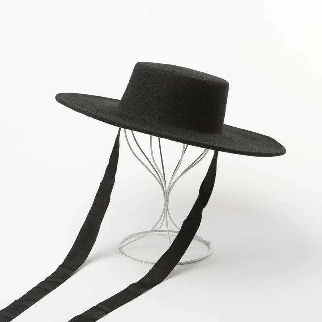 Elegant Wool Boater Hat - Fashionable Wide Brim Felt Hat with Stylish Ribbon for Men and Women - Essential Winter Outdoor Accessory
