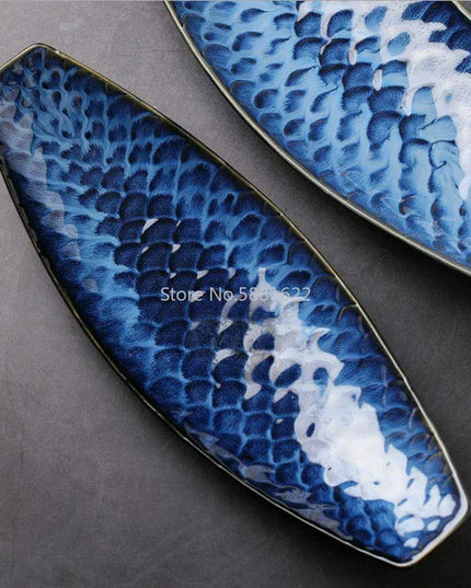 Ceramic Blue Fish Platter - A Stylish Centerpiece for Culinary Delights
