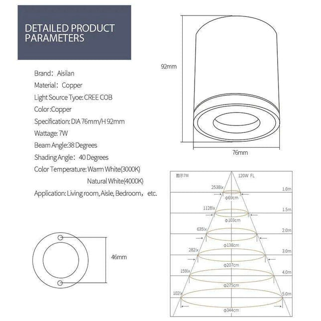 Premium Copper LED Downlight - Sophisticated Indoor Lighting with Anti-glare Honeycomb Design and High CRI