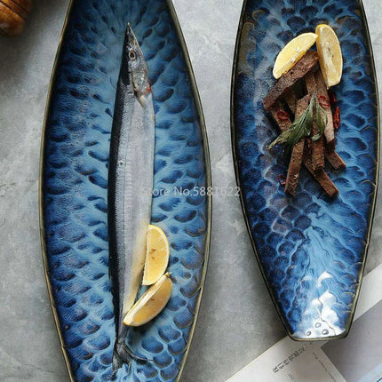 Ceramic Blue Fish Platter - A Stylish Centerpiece for Culinary Delights