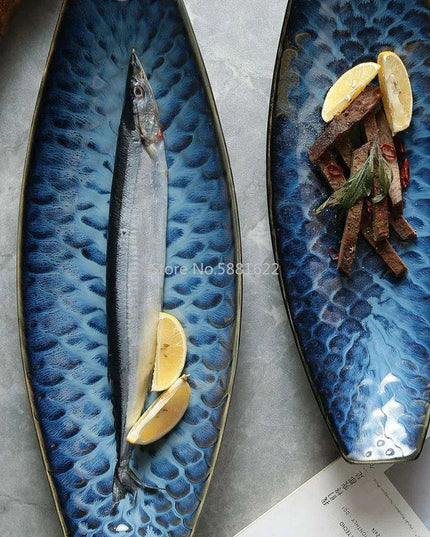 Ceramic Blue Fish Platter - A Stylish Centerpiece for Culinary Delights