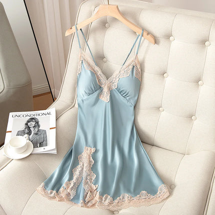 Satin V-Neck Spaghetti Strap Nightgown - Soft Sleepwear for Women
