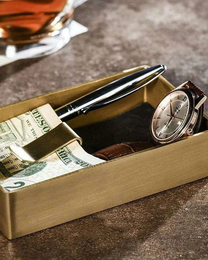 Elegant Brass & Leather Jewelry Organizer Tray Set for Stylish Storage