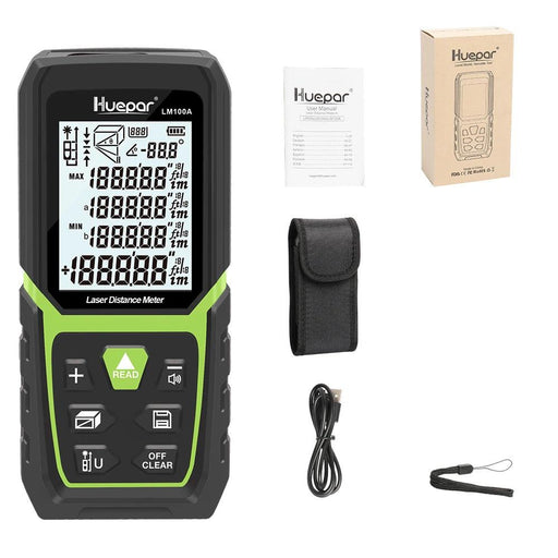 330Ft High-Precision Laser Distance Measure with Backlit LCD, Rechargeable Battery, and Integrated Angle Sensor