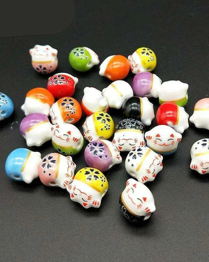 Charming 10pc Ceramic Lucky Cat Bead Set