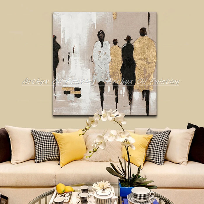 Captivating Abstract Pedestrian Hand-Painted Acrylic Art - Unique Modern Home Decor Piece