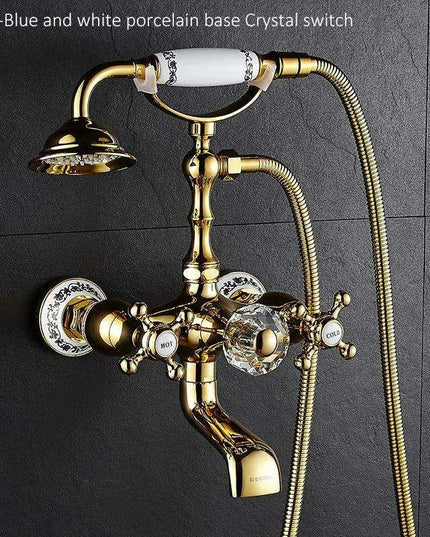 Luxurious Gold Brass Bathtub Faucet with Crystal Accents and Hand Shower