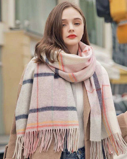 Chic Cashmere Plaid Wrap - Elegant Winter Neck Accessory