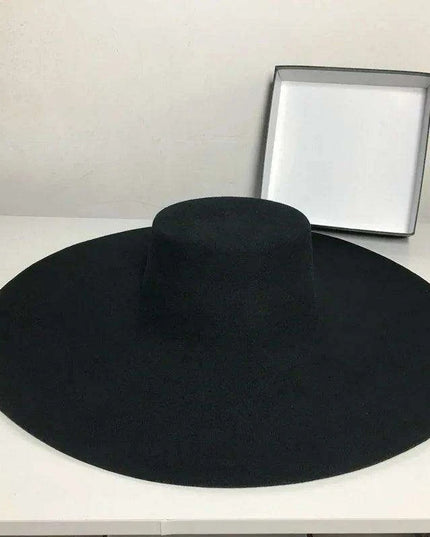 Elegant Women's Black Wool Fedora Hat with Wide Brim for Fall and Winter Fashion