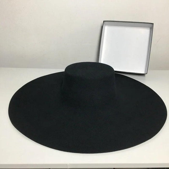 Elegant Women's Black Wool Fedora Hat with Wide Brim for Fall and Winter Fashion