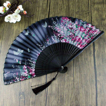 Elegant Vintage Chinese Silk Bamboo Folding Fan with Unique Designs
