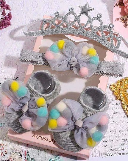 Adorable Polka Dot Bowknot Headband and Lace Flower Socks Ensemble for Stylish Little Ones