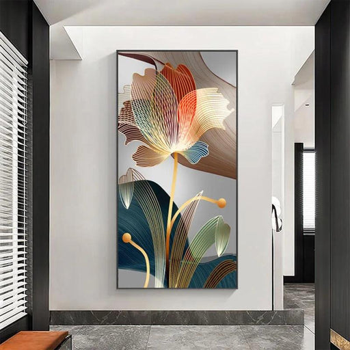 Golden Floral Abstract Canvas Wall Art: Elegant Home Decor Piece