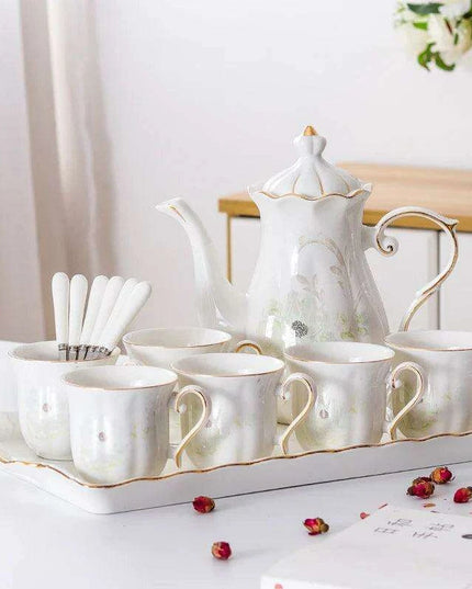 Exquisite European Charm Porcelain Coffee and Tea Serving Set - Deluxe Mugs & Pot