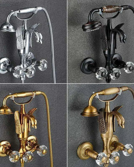 Luxurious Gold Swan Design Shower Faucet Set with Handheld Mixer Taps